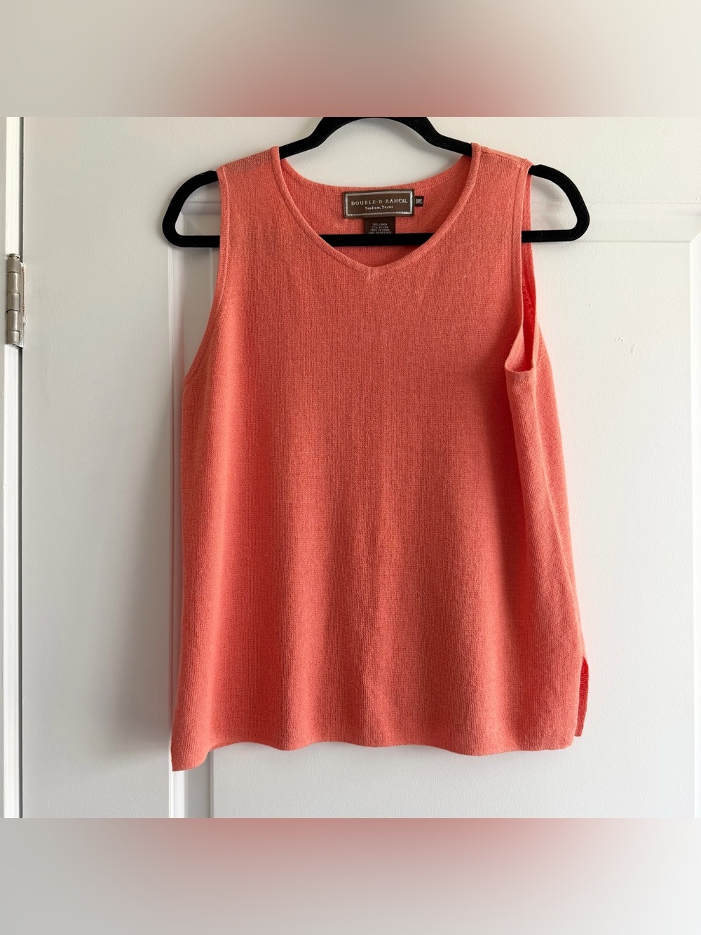 Double D Ranch Coral Pink Linen Blend Sleeveless Knit Tank Top